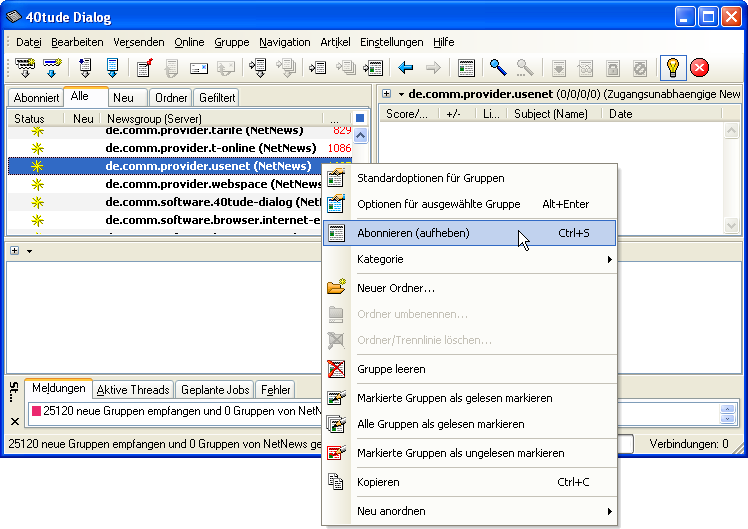 Gruppen w&auml;hlen und abonnieren