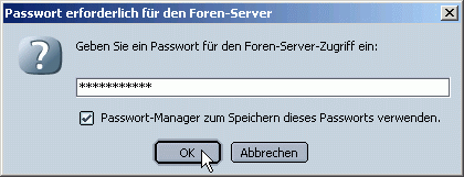 Eingabe Passwort f&uuml;r den Newsserver