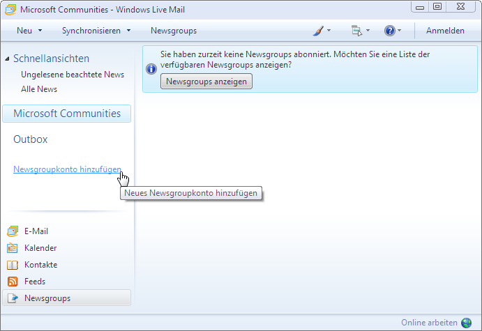 Neues Newsgroupskonto hinzuf&uuml;gen